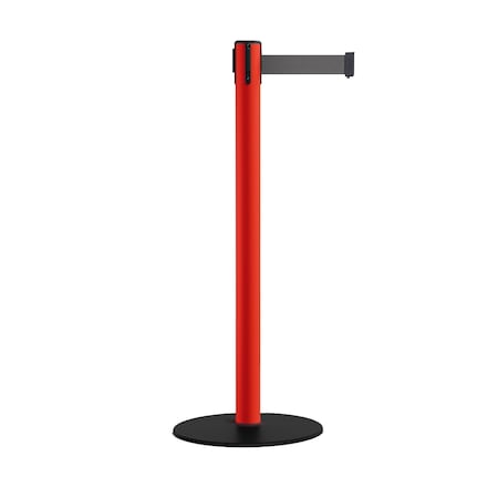 Montour Line Retractable Belt Stanchion, Low Base, 2.5" Red Post 7.5'Dk Gry Belt S400-RD-DGY-75